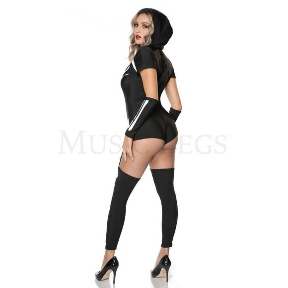 Sexy Skeleton 3 Pc Halloween Front Zip Skeleton Romper Costume Set Size M/L - Picture 7 of 7